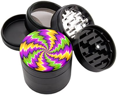 Shocker Spin Illusion - Custom Premium Herb Grinder - Four Piece with Pollen Catcher - (2.25", Black) - Zip Grinders