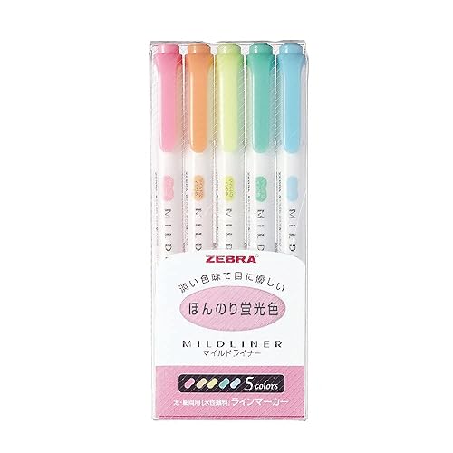ZEBRA MILD LINER, Double Sided Highlighter, Set (WKT7-5C) in