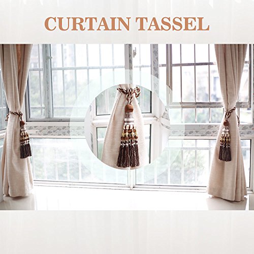 KISENG 1 Pair Beaded Tassels Curtain Tiebacks Rope Holdbacks for Bedroom (G Light Brown)