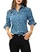 Allegra K Women's Point Collar Chest Pockets Button Down Dots Shirt
