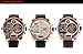 OULM Rose Golden Case Men Digital Quartz Watch Sub-dials Brown Leather Strap Super Size Japan 3 Time Zone Display Movement + Box