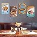 YOMIA 4PCS Hotdogs Pizzeria Vintage Retro Wall Decor Tin Signs, Food Decorative Metal Sign for Home, Pub, Cafe, and Hotel (8x12inch)
