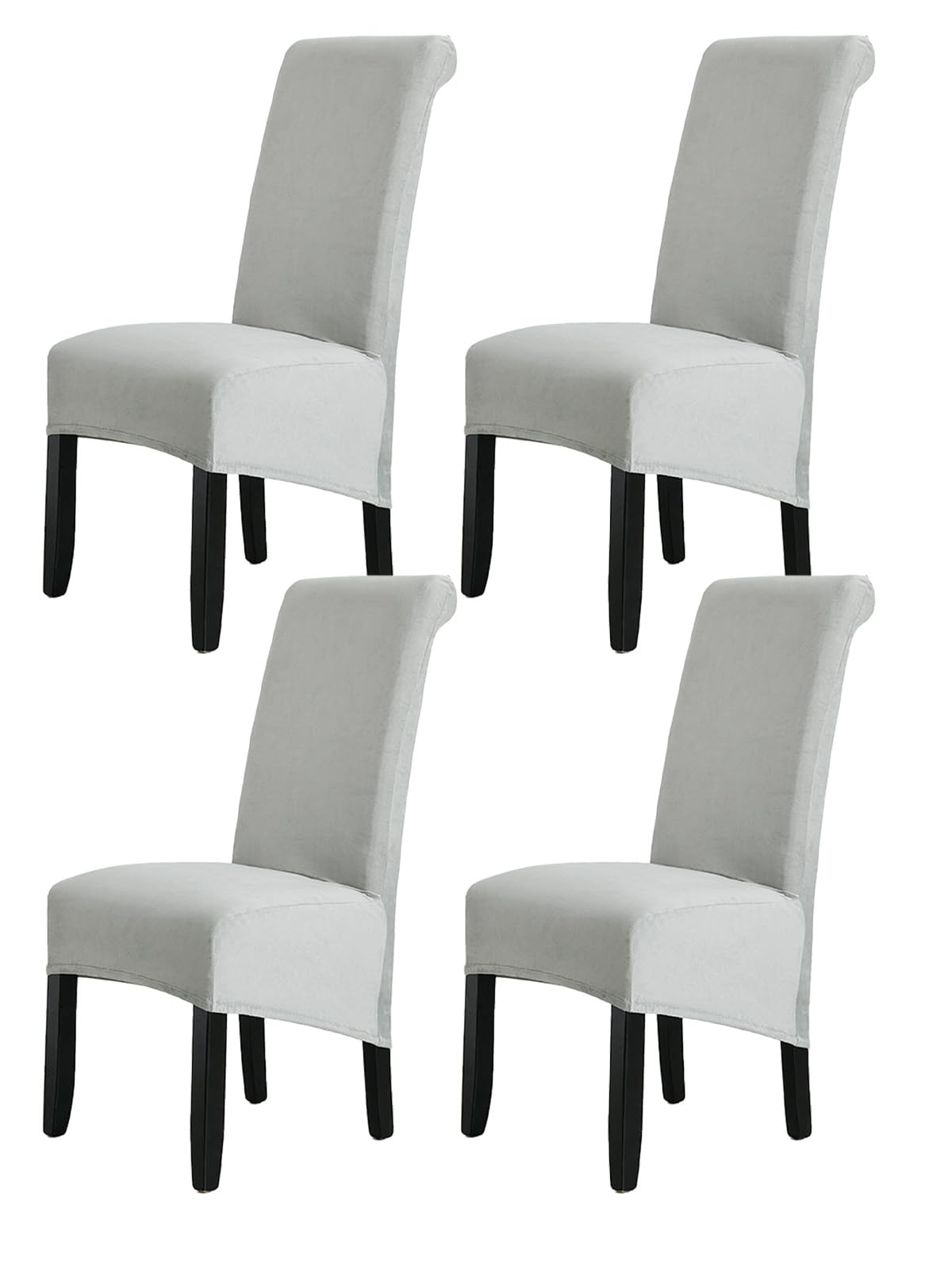 LANSHENG Velvet Dining Chair Covers, Stretch High Back Chair Seat Protector Slipcovers, Washable Removable Kitchen Chair Covers for Dining Room (Light Gray, Set of 4)