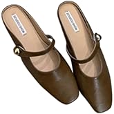 Women's Leather Pearl Closed Toe Mary Jane Flat Mules Fashion Square Toe Soft Sole Comfortable Slip on Backless Flats Casual Office Dressy Sandals Walking Shoes Mules