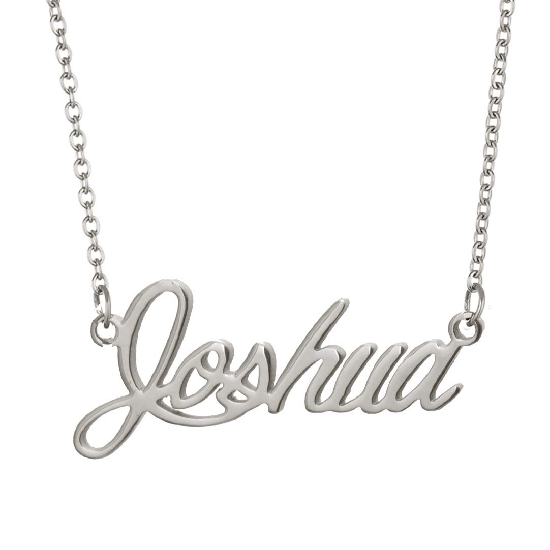 Stainless Steel Joshua Script Initial Name Necklace