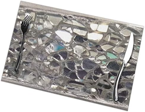Silver Mirrored Mosaic Placemats Set of 6 for Dining Table Heat-Resistant Washable Place Mats Table Mats Easy to Clean