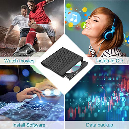 External CD DVD Drive,USB 3.0 Slim Portable CD/DVD Writer/Rewriter/Burner,Optical Drives Player for PC Desktop Laptop (Black)