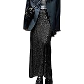 Women's Shiny Sparkly Sequin Maxi Skirt Sexy Glitter High Waist Stretchy Long Skirts Night Out Bodycon Party Clubwear