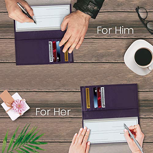 Genuine Leather Checkbook Cover For Women & Men - Checkbook Holder Check Book Covers For Duplicate Checks Card Wallet RFID