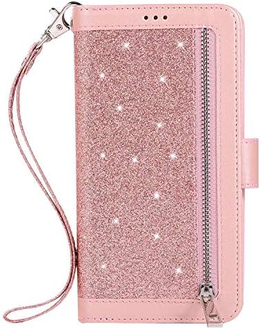 Ysimee Compatible with Cases Huawei P30 Pro Sparkle Glitter Soft PU Leather Wallet Flip Book Stand View Cover with Kickstand [9 Card Holder Slots] Magnetic Closure Protective Cover,Rose Gold