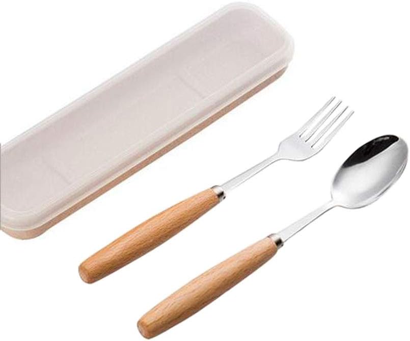 Meetuuk Stainless Steel Cutlery 2PCS Wooden Handle Stainless Steel Spoon Fork Portable Western Home Western-Style Cutlery Kitchen with Packaging Cutlery Set Adult Cutlery Set