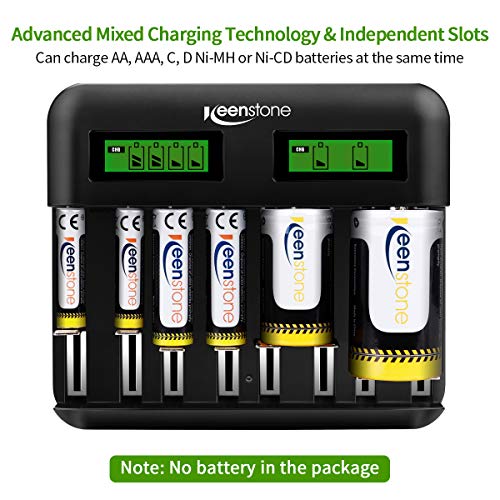 Keenstone Intelligentes Batterieladegerät, NI-MH NI-CD AA AAA C D, Universal-Schnellladung mit Typ C/Micro USB, LCD-Display, freistehender Steckplatz und Auto-Dection (8 unabhängige Ladekanäle)