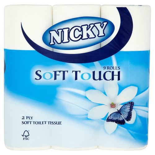 Nicky Soft Touch 2 Ply Toilet Tissue, 9 Rolls