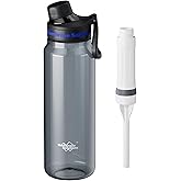 Filtered Water Bottle, Membrane Solutions C3 Water Bottle Filter with Replaceable ACFX2 Filter Cartridge, Portable Water Filter 36oz BPA-Free for Travel, Hiking & Camping Drinking use(Grey)