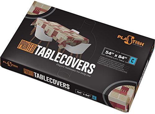 Disposable Plastic Tablecloths | Size 54 X 84 Inches | 17 Count | Gold &amp; Maroon Checkered Design | Covers a 6 Ft. Rectangle Picnic Party Table | Many Sizes Available