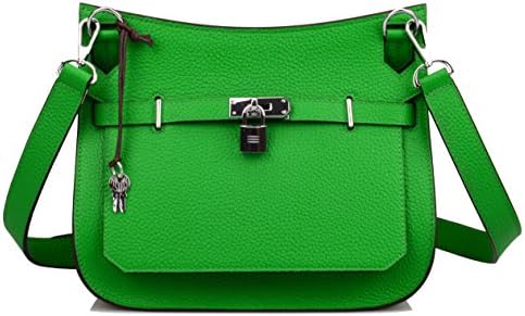 Ainifeel Women's Padlock Genuine Leather Messenger Bag Satchel With Silver Hardware