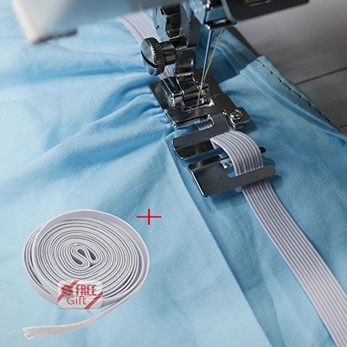 Elastic Cord Band Fabric Stretch Sewing Machine Presser Foot #9907-6 for Snap On Brother Singer Juki with 1M Braided Elastic White(10MM Wide) by LNKA