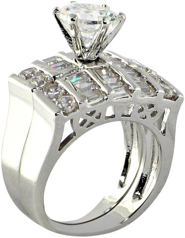 Lattice Round-Shape 4.5 Ct. Cubic Zirconia Cz Bridal Engagement Wedding 2 Piece Ring Set (Center Stone is 2 Cts)