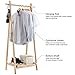 LANGRIA Foldable Bamboo Clothes Laundry Rack with Vertical Hanging Rod Two Side Hooks and Lower Shoe Shelf for Extra Storage Space A-Frame Design Garment Stand (Bamboo Natural Color)