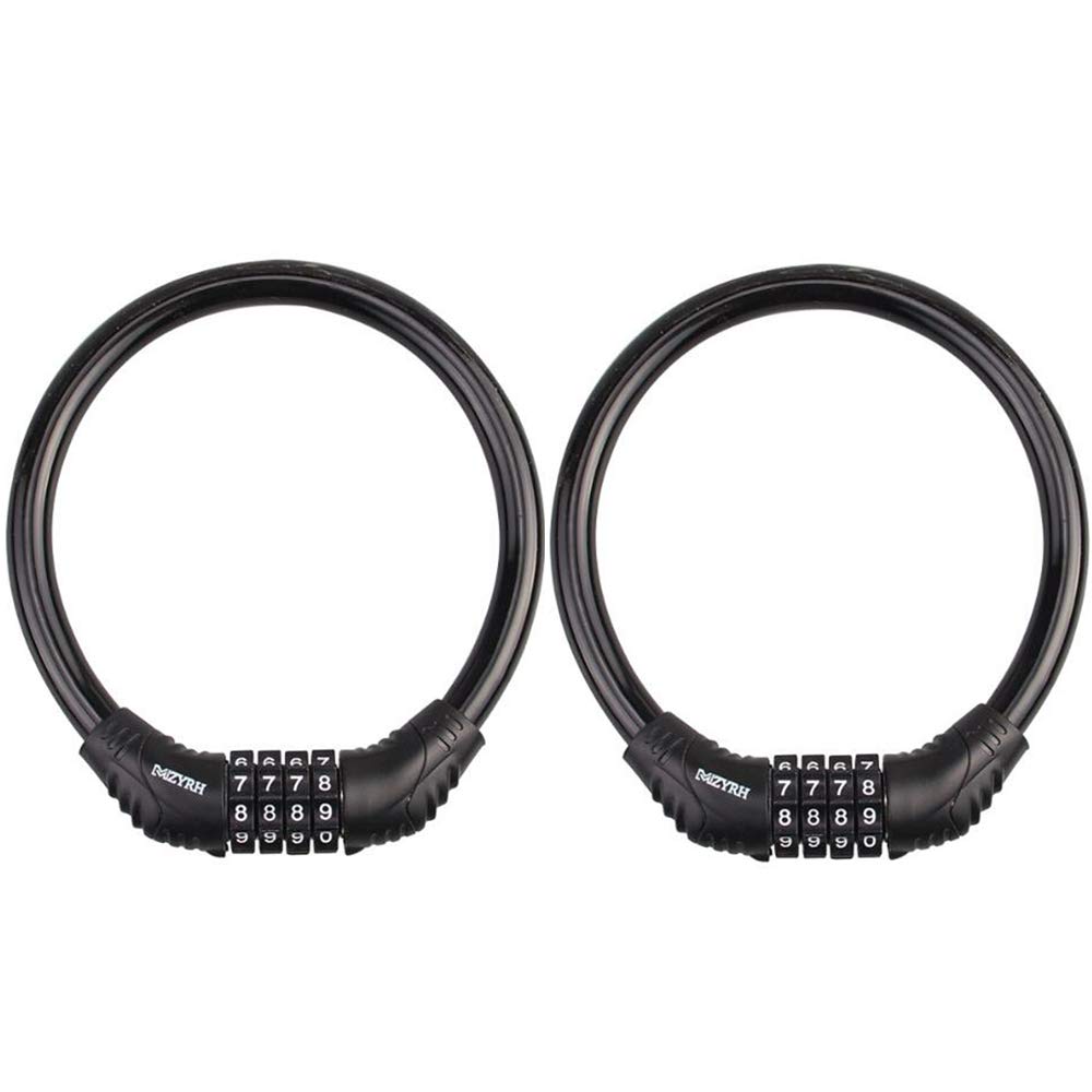 VOANZO 2pcs Bicycle Lock Cable, 4-Digit Number Resettable Combination Bike Password Lock, Bike Chain Locks for Bicycle Outdoors (black)