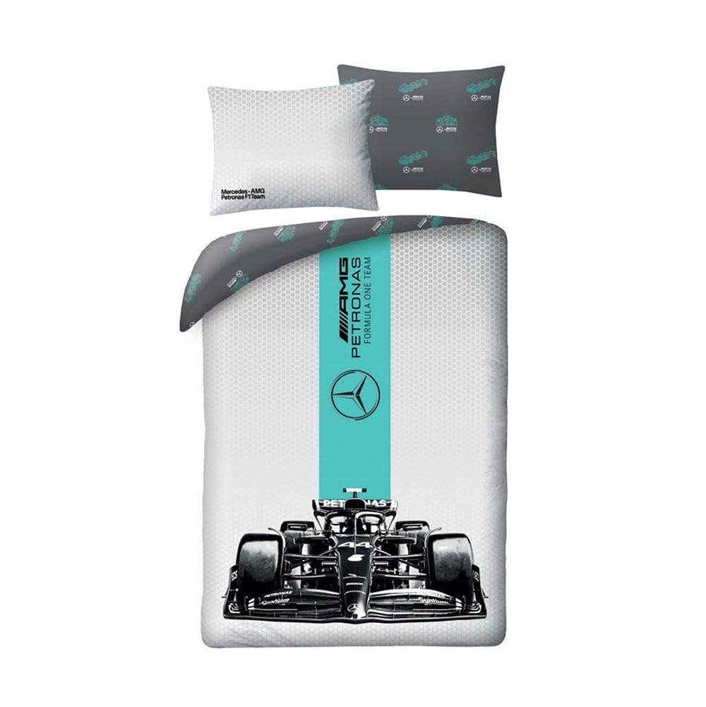 Halantex Mercedes Formula 1 Bedding Set, 100% Cotton, Reversible Duvet Cover 140 x 200 cm and Pillowcase
