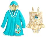 Disney Store Little Girls' Frozen Glitter Accents Swimsuit and Cover-Up