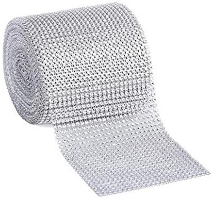 Diamond Mesh 4.5"x10 Yards Trim Wrap Roll Sparkle Rhinestone Crystal Bling Cake Ribbon Strass,Silver