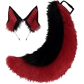 TTYAO REII Furry Fox Wolf Ears and Tail Set Animals Ears Hairhoop Plush Fursuit Tail for Halloween Cosplay Party Props