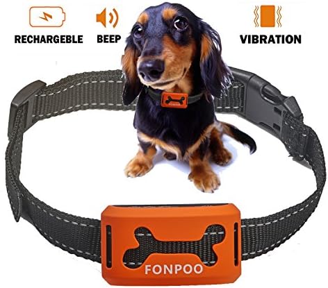 FONPOO No Bark Collar FP-668V, 100% Safe Warning Beep &amp; Safe Vibration Bark Collar, Rechargeable Training Collar For Small Medium And Large Dogs, Beep, Vibration and Sensitivity Anti Bark Reflective