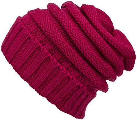 CANCA Chunky Cable Knit Beanie Cap Warm Winter Skull Beanie Hat Perfect for Women &amp; Men (Rose Red)