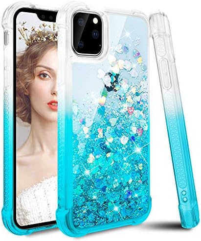 wlooo iPhone 11 Phone Case, iPhone 11 Glitter Case, Glitter Liquid Crystal Quicksand Slim Girls Women Soft TPU Bumper Silicone Protective Shockproof Case Cover for iPhone 11 (Gradient Teal)