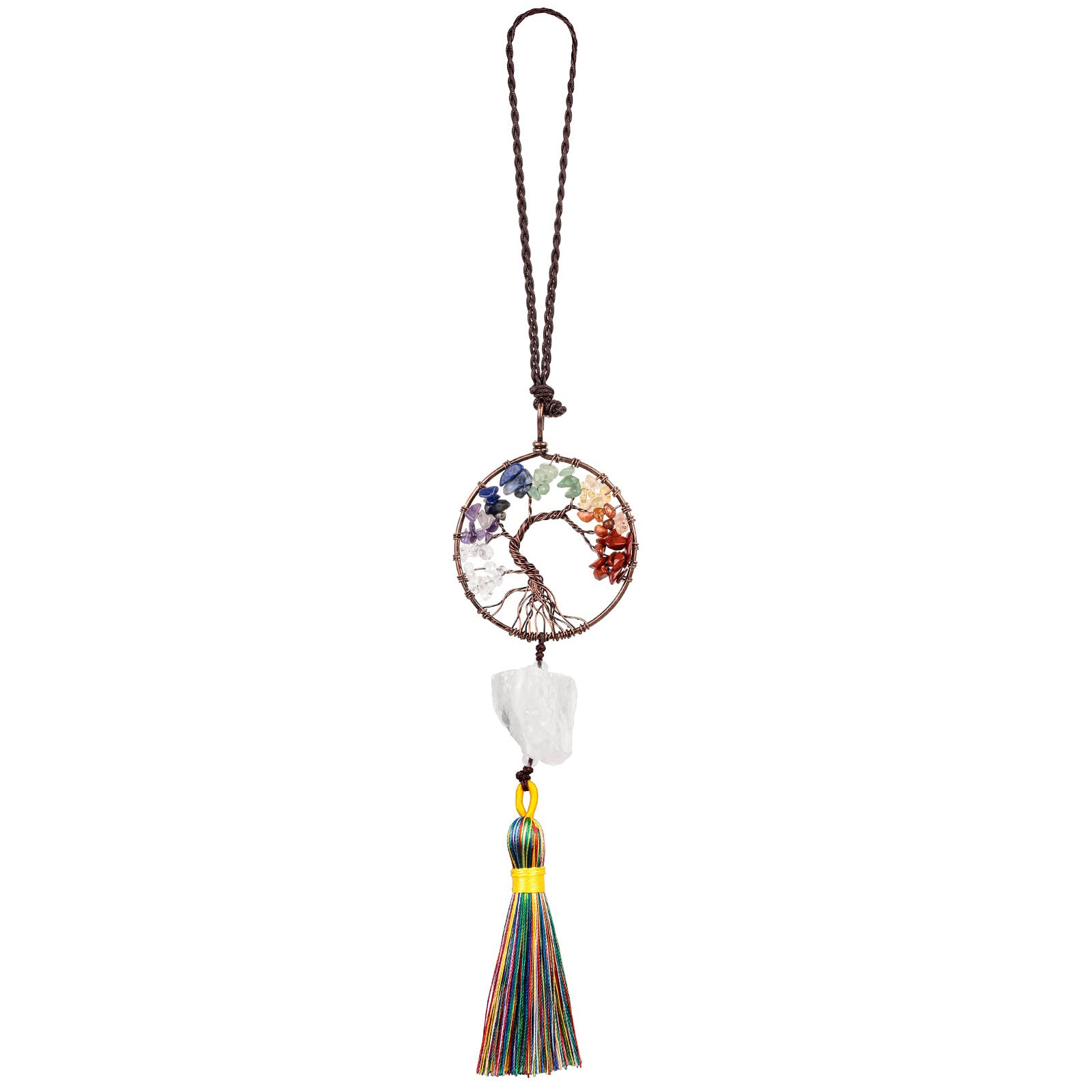 mookaitedecor Natural 7 Chakra Crystal Tree of Life Wall Art Hanging Decor Good Luck Crystal Car Hanging Accessories Raw White Clear Quartz Healing Crystal Hanging Ornament Chakra Tree of Life Gift