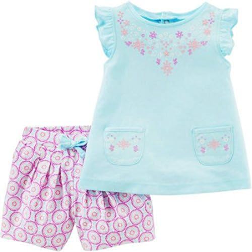 Carters Newborn Baby Girl Flower Sleeveless Shirt with Pockets & Shorts. 3-6 Months