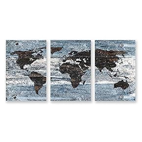3 Panel Canvas Wall Art World Map Pictures Home Wall Decorations for Bedroom Living Room Paintings Canvas Prints Framed - 16"x24" x 3 Panels