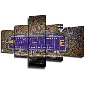 Wall Art for Living Room Tiger Stadium (LSU) Paintings American Football Pictures 5 Piece Canvas Modern Artwork Home Decor Giclee Wooden Framed Gallery-wrapped Stretched Ready to Hang(50''Wx24''H)
