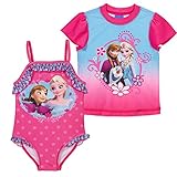 Little Girls' 2 Piece UPF 50 Rashguard and One-Piece Swimsuit Set