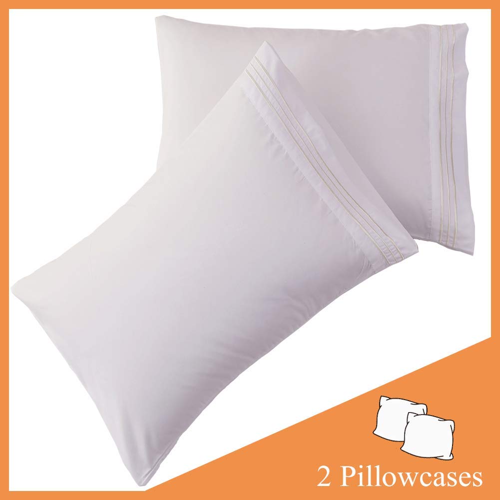 SONORO KATE Luxury Pillowcase Set Brushed Microfiber 1800 Bedding - Wrinkle, Fade, Stain Resistant - Hypoallergenic (White, 2 Pillowcases Standard)