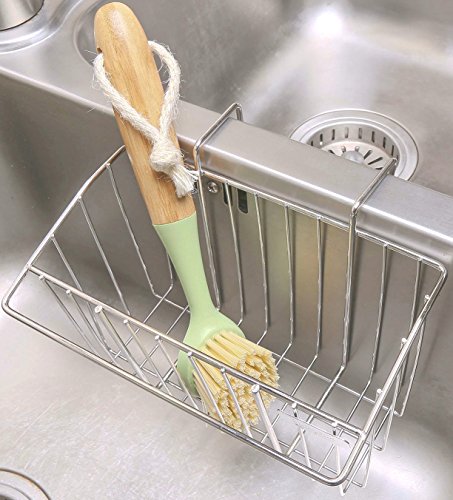 Sponge Holder with Dish Brush- Sink Caddy Stainless Steel Soap Organizer Tray, Dishwashing Liquid Drainer Utensil Rack