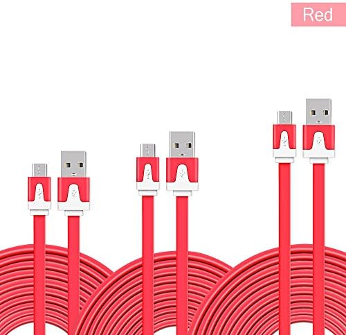 FULiYEAR 3-Pack 3.3ft USB 2.0 Cable Flat Fast Charge &amp; Data Sync for Android Phones (Red)