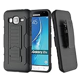 Galaxy J3 Case, Galaxy Express Prime Case, Galaxy Amp Prime Case, ATUS - Heavy Duty Dual Layer Holster with Swivel Belt Clip with Stylus Pen (Black/ Black)