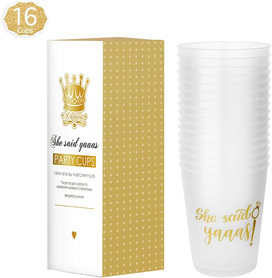 Vencipo She Said Yaaas Cups, Bridal Party Supplies for Engagement, Bridal Shower Decorations, Bachelorette Party Supplies, Bride Tribe Wedding Decorations-Bonus Bachelorette Sash(16Pcs)