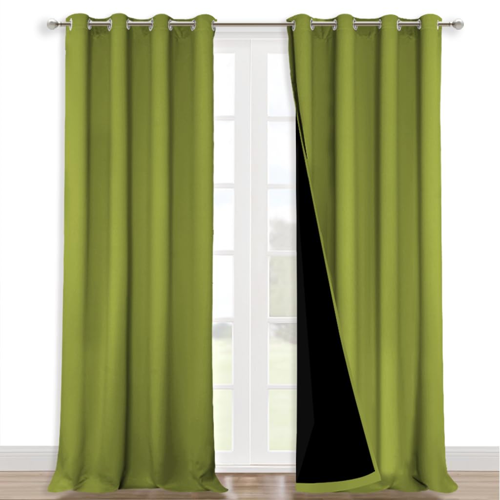 NICETOWN 100% Blackout Blinds, Set of 2, 46" x 96", Fresh Green, Laundry Room Decor Window Treatment Curtains for Large Patio Sliding Door, Thermal Insulated Curtains for Bedroom Image