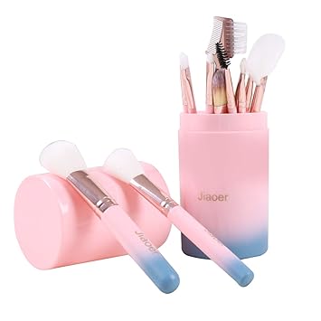 JIAOER Professional Makeup Cosmetic Foundation Brush Set (Light Pink) - Pack of 12