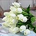 Tulip White 10 Pcs SOLEDI PU Real-touch Artificial Flowers for Bridal Bouquet Wedding Living Room Table Home Garden Decoration