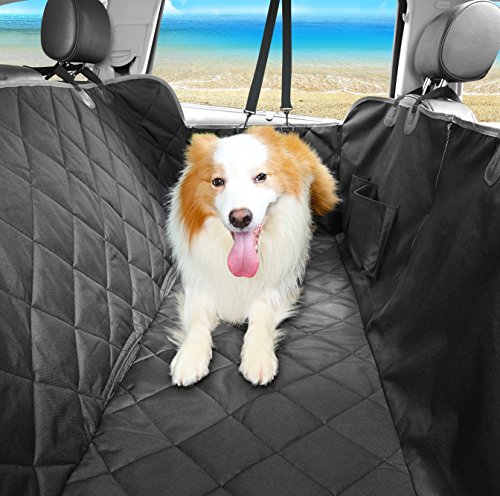 Dog Seat Covers, 600D Waterproof Pet Car Seat Covers with 2 Dog Seat Belts & Zipper & Pocket - Nonslip Back Seat Cover Cat Dog Hammock Convertible Extra Side Flaps Best for Cars Trucks Suvs - Thumbnail 2