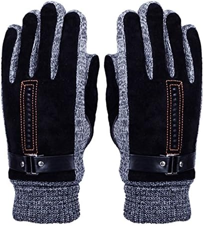 Men's Winter Leather Gloves - Doshop Thick Warm Fleece Windproof Gloves Cold Proof Thermal Mittens - Ideal for Dress Driving Cycling Motorcycle Camping etc