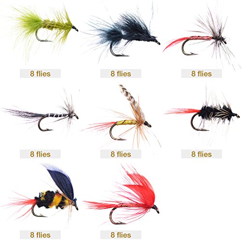 FISHINGSIR 64 PCS Fly Fishing Flies Set Included Dry Flies,Wet Flies,Streamer, Nymph, Emerger