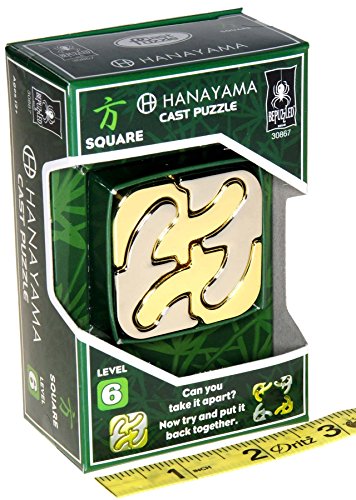 SQUARE Hanayama Cast Metal Brain Teaser Puzzle _ Bonus Red Velveteen Drawstring Pouch _(Level 6 Difficulty) _ Bundled Items