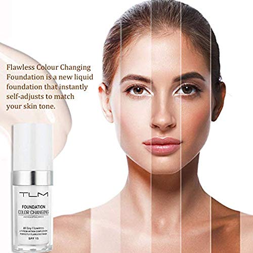 Flawless Colour Changing Foundation Makeup, Concealer Cover Cream, Full Coverage Foundation Warm Skin Tone Foundation liquid, Base Nude Face Moisturizing Liquid Cover Concealer All Skin Types, SPF 15