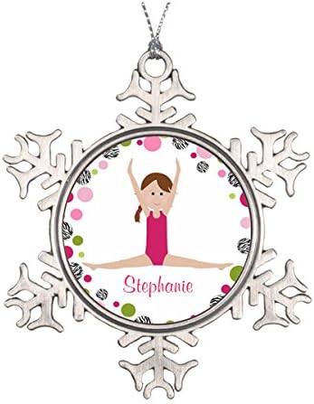 Star Gymnast in Pinks Personalized Ceramic Round Christmas Ornament